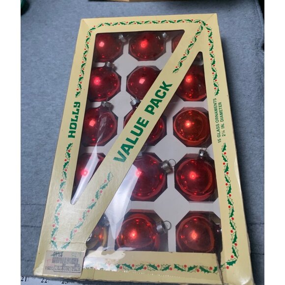 Vintage Holly Glass Christmas Ornaments Value Pack 15 Count 2.5" Diameter Americ - Picture 1 of 6